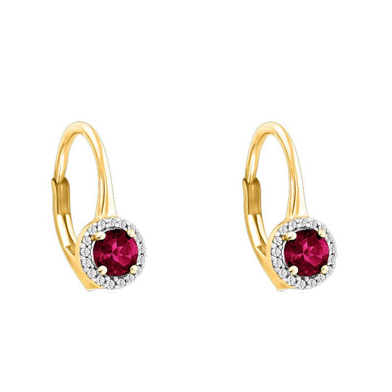375 or 750 Yellow Gold, Diamond & Ruby 0.59 ct Leverback Earrings - Aurora