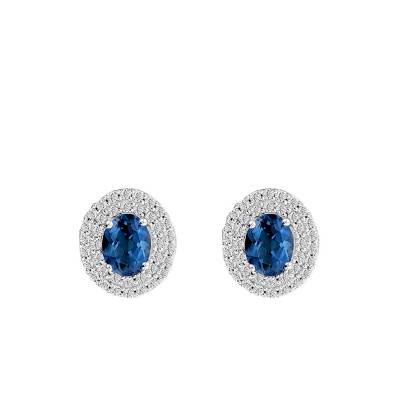 Puces d'oreilles Or blanc Diamants & Topaze London Blue - Aurora