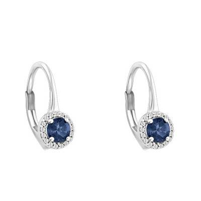 Boucles d'oreilles Dormeuses Or Blanc 375 ou 750 Diamants & Saphir 0.59ct - Aurora