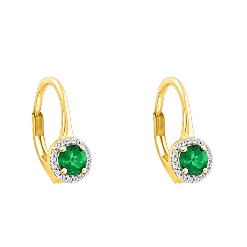 Yellow Gold Leverback Earrings with Diamonds & Emerald 0.59 ct 375 or 750 - Aurora