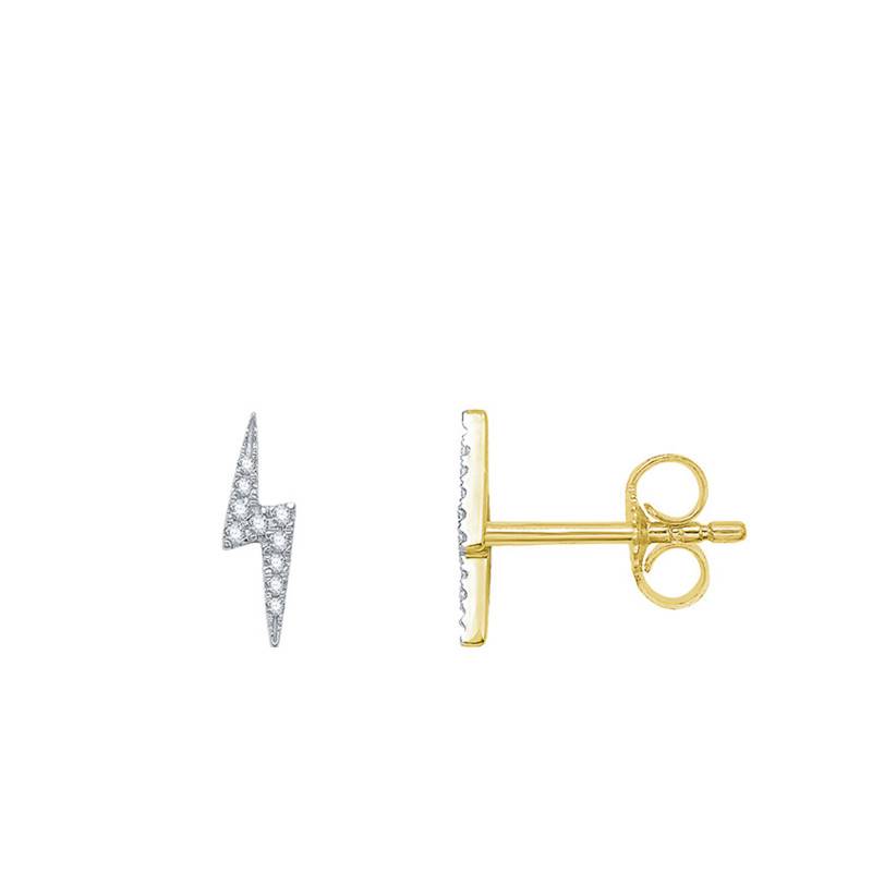 375/1000 Yellow Gold & Diamond Lightning Bolt Stud Earrings - Emanessence