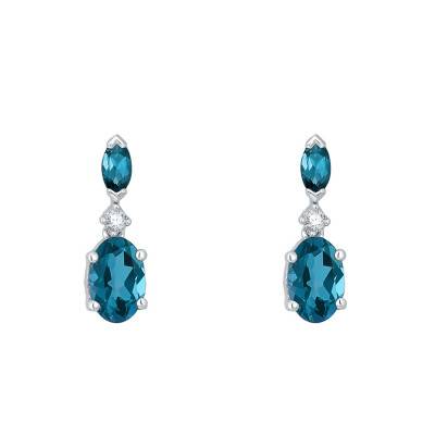 White Gold, Diamond & London Blue Topaz Drop Earrings - Aurora