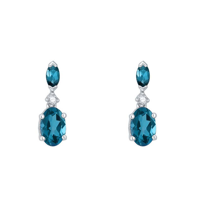 White Gold, Diamond & London Blue Topaz Drop Earrings - Aurora