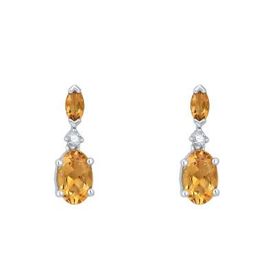 Boucles d'Oreilles Citrine, Diamants & Or Blanc - Aurora