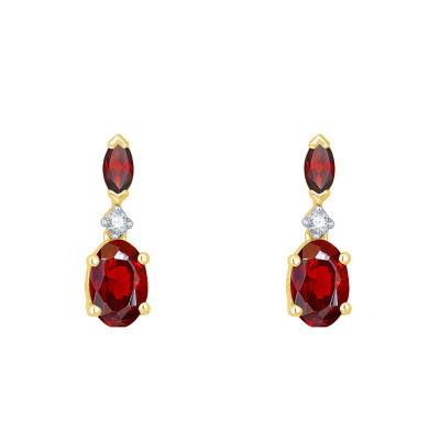 Boucles d'Oreilles Grenat, Diamants & Or Jaune - Aurora