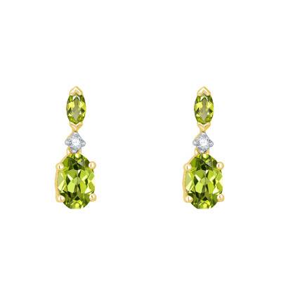 Boucles d'Oreilles Péridot, Diamants & Or Jaune 9K - Aurora