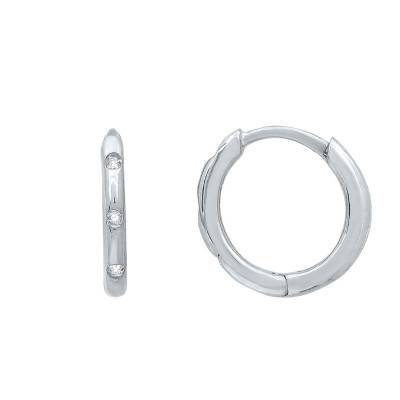 375 or 750 White Gold & Diamond Hoop Earrings, 12 mm Diameter - Emanessence