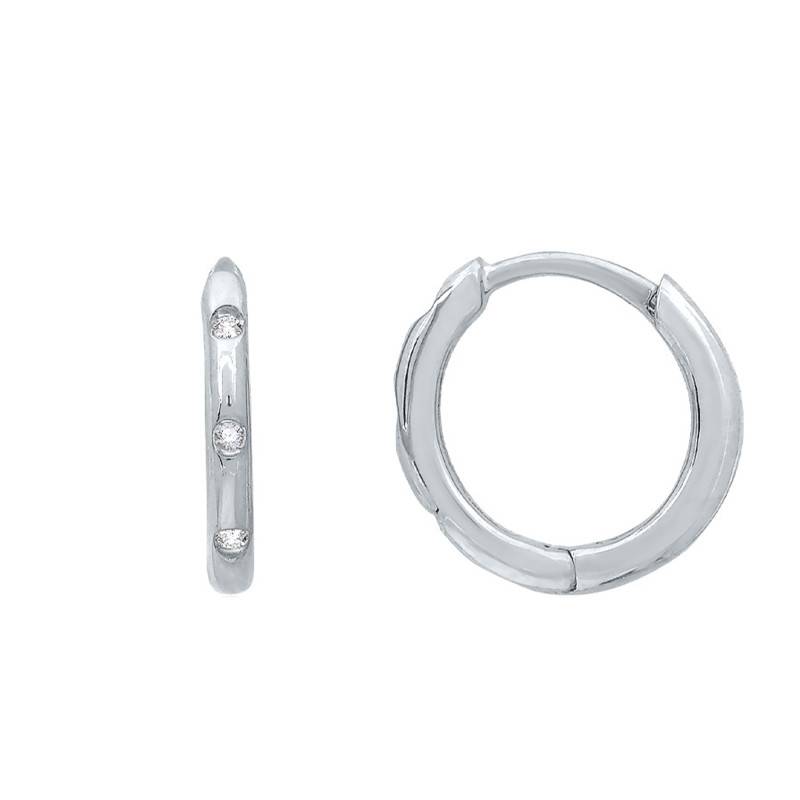 Boucles d'Oreilles Créoles en Or Blanc 375 ou 750 & Diamants, Diamètre 12 mm - Emanessence