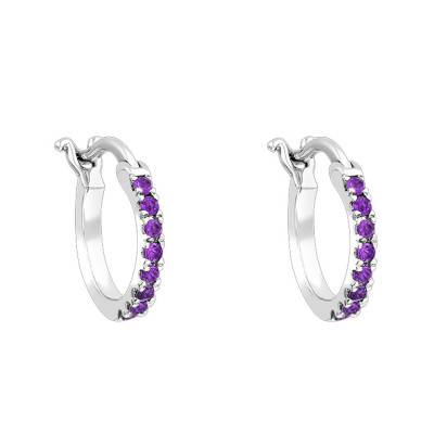 Créoles Or blanc & Améthyste, Diamètre 12 mm - Aurora