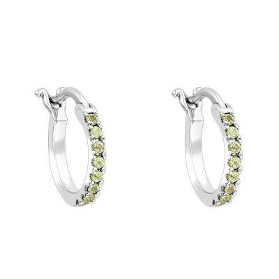 White Gold & Green Quartz Hoop Earrings, 12 mm Diameter - Aurora