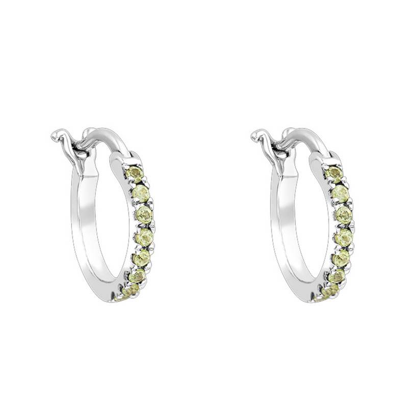 White Gold & Green Quartz Hoop Earrings, 12 mm Diameter - Aurora