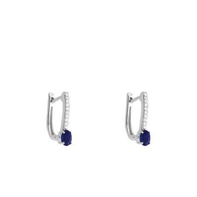 Boucles d'oreilles, Or Blanc 375, Saphirs & Diamants - Aurora