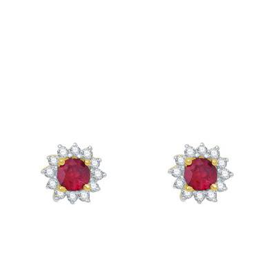 Puces d'Oreilles Rubis, Diamants & Or Jaune - Aurora