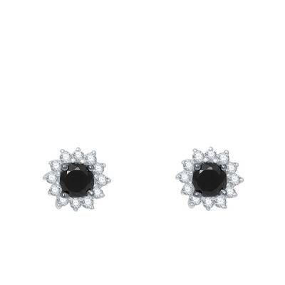 Puces d'Oreilles Diamants Blanc & Noir, Or Blanc 375 ou 750 - Aurora