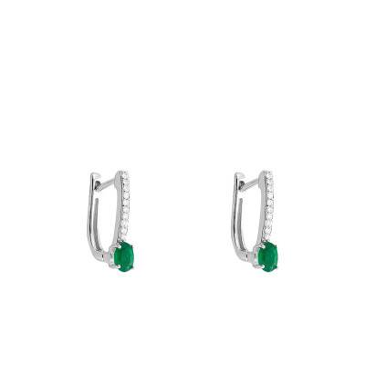 Boucles d'oreilles, Or Blanc 375, Emeraudes & Diamants - Aurora