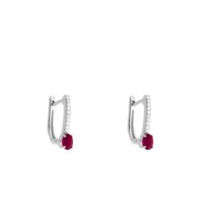 Boucles d'oreilles, Or Blanc 375, Rubis & Diamants - Aurora