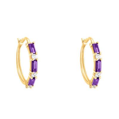 Créoles Améthyste, Diamants & Or Jaune, Diamètre 18 mm - Aurora
