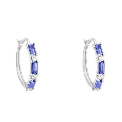 Créoles Tanzanite, Diamants & Or Blanc, Diamètre 18 mm - Aurora