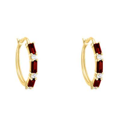 Créoles Grenat, Diamants & Or Jaune, Diamètre 18 mm - Aurora