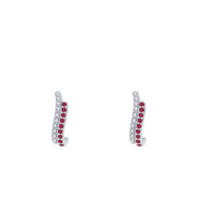 Boucles d'oreilles, Or Blanc 750 & Rubis - Aurora