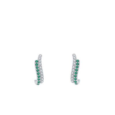 Boucles d'oreilles, Or Blanc 750 & Emeraudes - Aurora