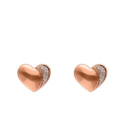 Boucles d'Oreilles Coeur Rempli en Or Rose 375 & Diamants 0,02 ct - Aurora