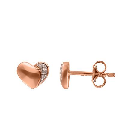 Boucles d'Oreilles Coeur Rempli en Or Rose 375 & Diamants 0,02 ct - Aurora