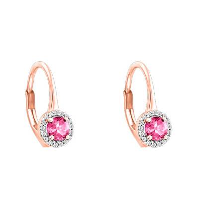 Rose Gold Leverback Earrings with Diamonds & Tourmaline 0.59 ct - Aurora