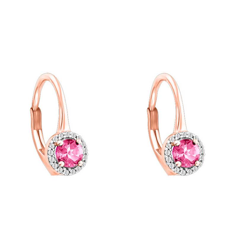 Rose Gold Leverback Earrings with Diamonds & Tourmaline 0.59 ct - Aurora