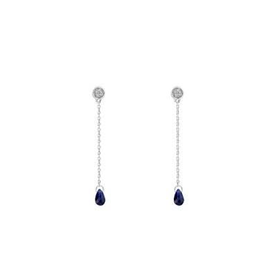 Boucles pendantes Or Blanc 375 ou 750 Diamant & Saphir - Aurora