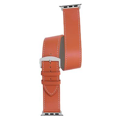 Manhattan Double Tour Orange Apple Watch Leather Watch Strap 3023819DT02 - Bracelet Rochet