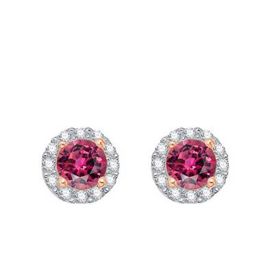 Puces d'Oreilles Tourmaline, Diamants & Or Rose - Aurora