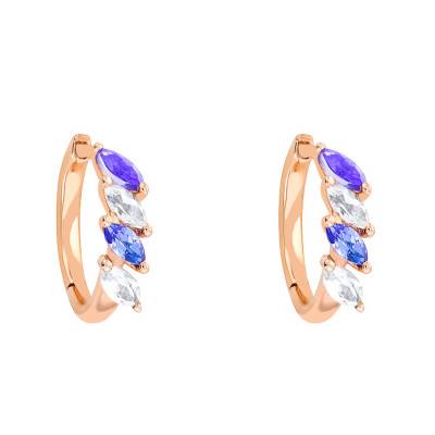 Rose Gold & White Topaz and Tanzanite Hoop Earrings, 12 mm Diameter - Aurora