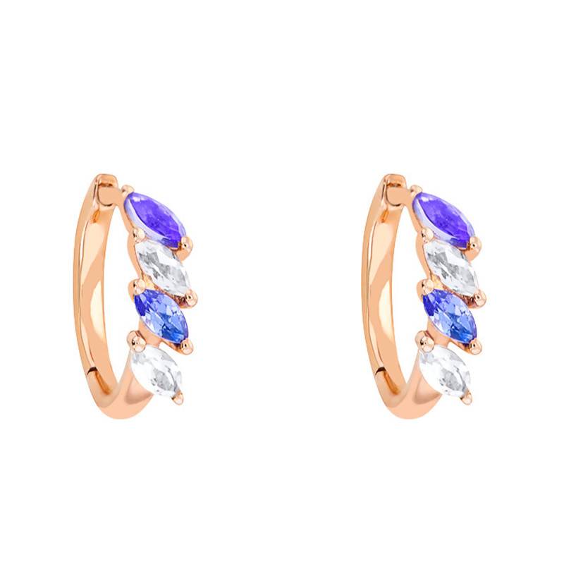 Rose Gold & White Topaz and Tanzanite Hoop Earrings, 12 mm Diameter - Aurora