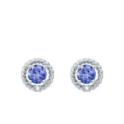 Boucles d'oreilles Puces, Or Blanc 750 & Tanzanite - Aurora