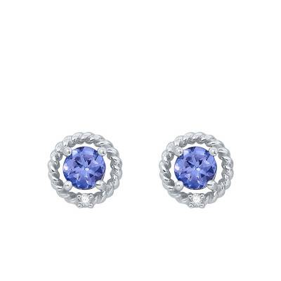 Boucles d'oreilles Puces, Or Blanc 375 & Tanzanite - Aurora