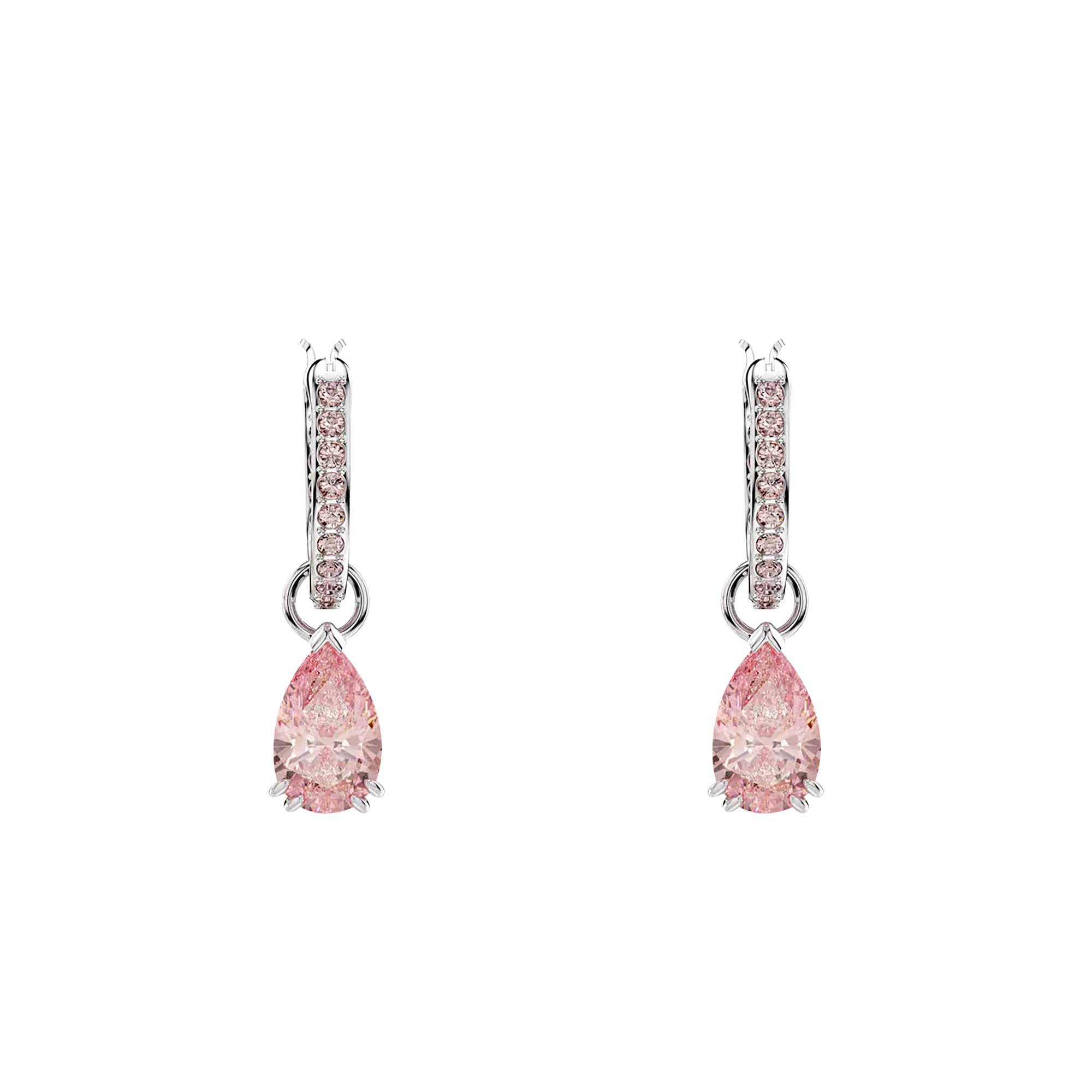 Boucles D'oreilles Pendantes Métal Argenté Avec Pierre Rose - Fermoir Crochet - Neuf Sans Emballage