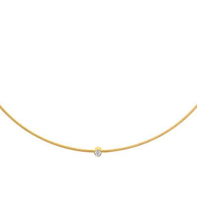 750 Yellow Gold Cable Necklace & Diamond, Length 42 cm - Buelling