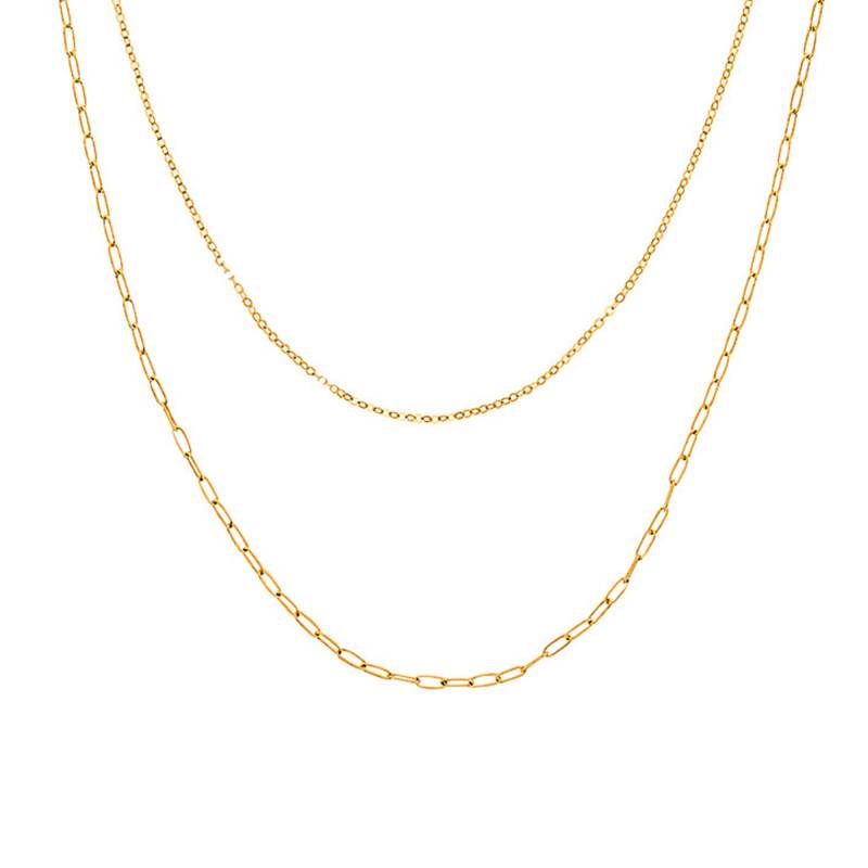 750 Yellow Gold Double Chain, Length 42 cm, Width 1.2 and 1.4 mm - Buelling