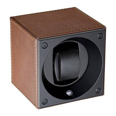 Ecrin Rotatif Masterbox Leather - Brown Leather & Brown Stitches - Swiss Kubik