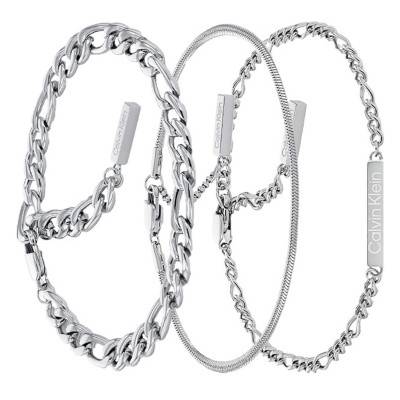 Grey Steel Chain Trio Bracelets, Length 17 cm to 18 cm - 35700003 - Calvin Klein