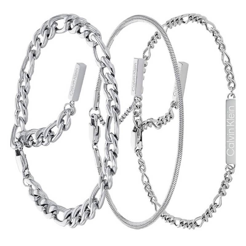 Grey Steel Chain Trio Bracelets, Length 17 cm to 18 cm - 35700003 - Calvin Klein