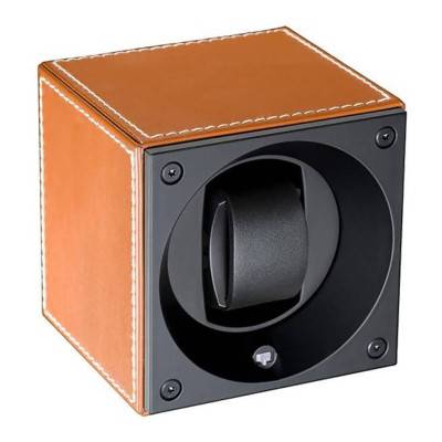 Ecrin Rotatif Masterbox Leather - Cognac Leather & White Stitches - Swiss Kubik
