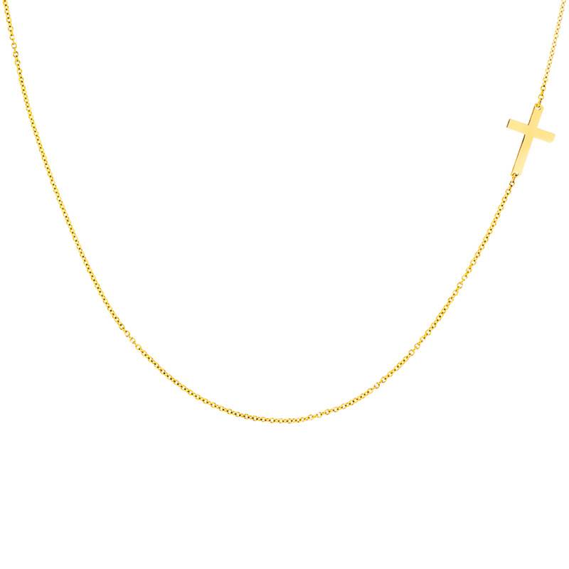 750/1000 Yellow Gold Simple Cross Necklace, Adjustable Length 48 cm - Caterina B