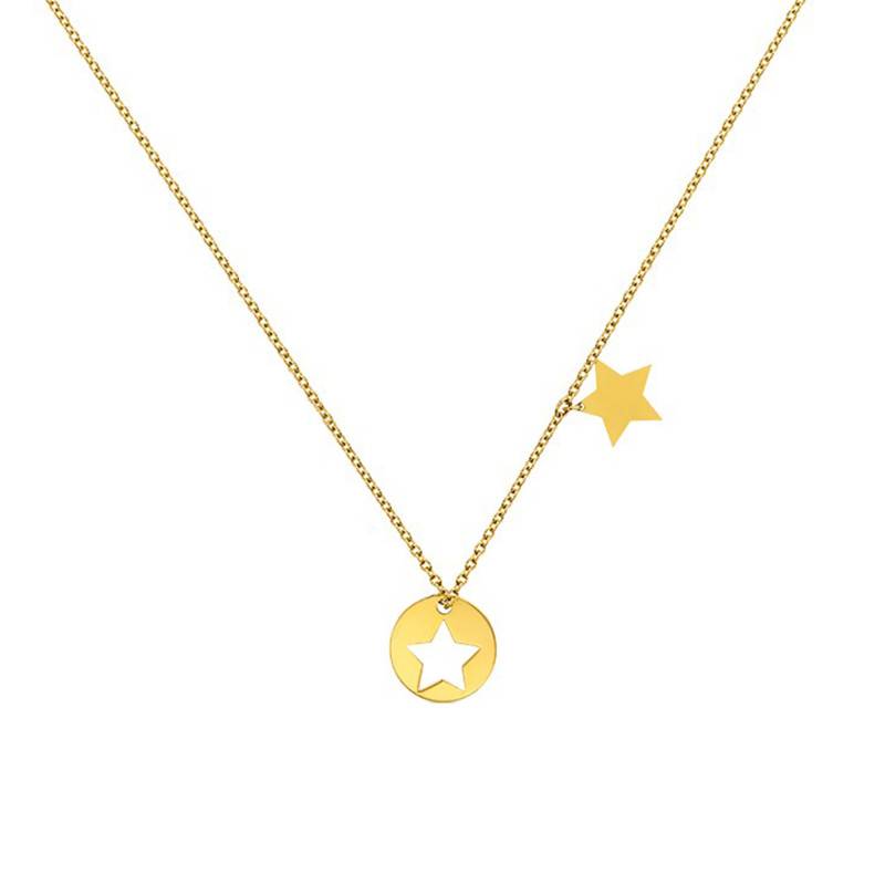 Yellow Gold 750/1000 Double Star Necklace, Adjustable 45 cm Length - Caterina B