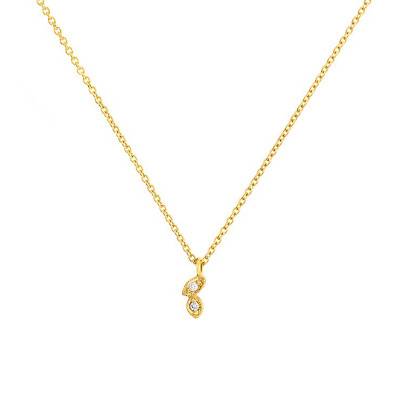 750/1000 Yellow Gold Double Leaf Necklace with Diamonds, Adjustable Length 45 cm - Caterina B