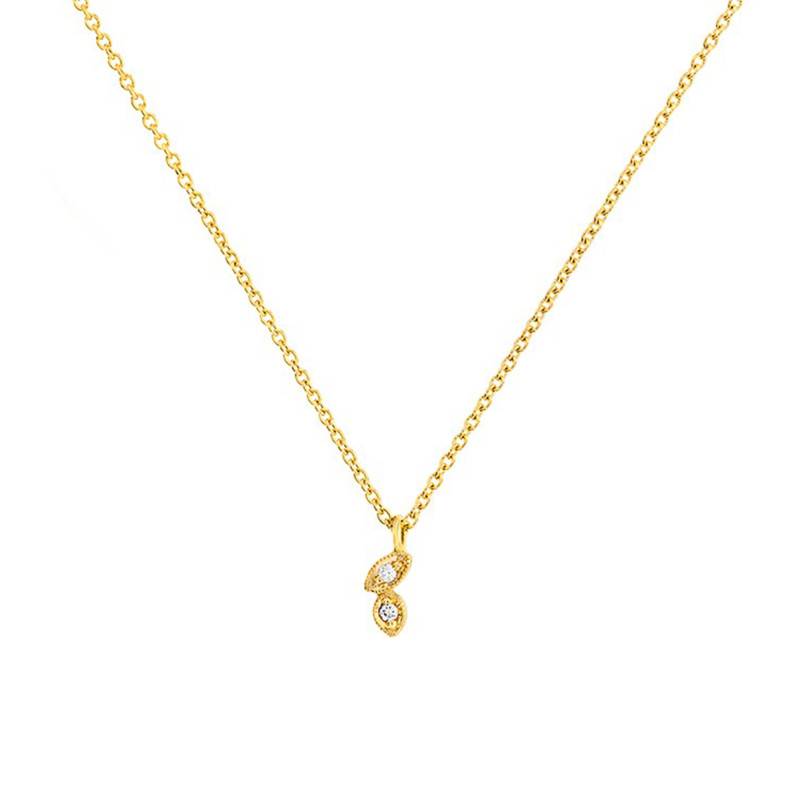 750/1000 Yellow Gold Double Leaf Necklace with Diamonds, Adjustable Length 45 cm - Caterina B