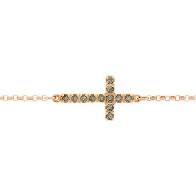 750/1000 Rose Gold & Brown Diamond Cross Bracelet, Length 18.5 cm - Caterina B