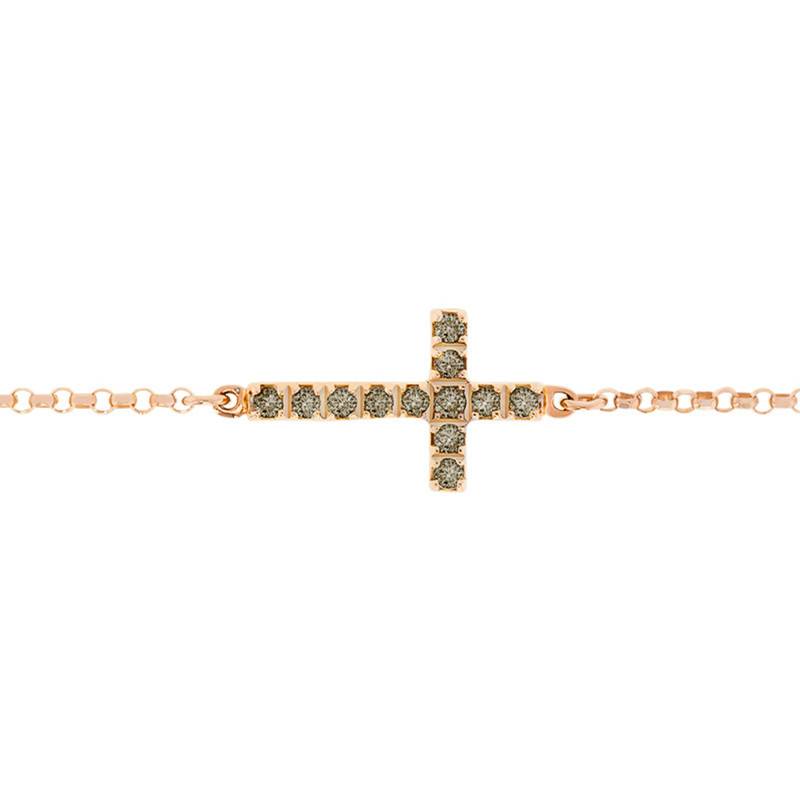 750/1000 Rose Gold & Brown Diamond Cross Bracelet, Length 18.5 cm - Caterina B