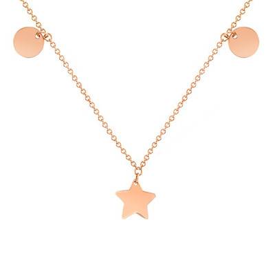 750/1000 Rose Gold Dangle Star and Round Necklace, Adjustable Length 45 cm - Caterina B